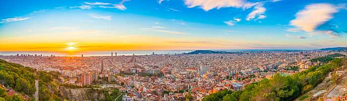 Sunrise over Barcelona, Spain.