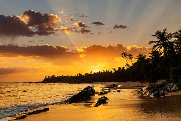 Sunset on the beach in the Caribbean.