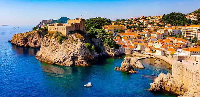 View of Adriatic City from fortress walls of Dubrovnik Old Town.