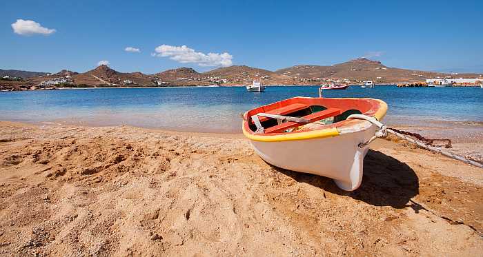 Kalafatis Beach on Mykonos, Greece.