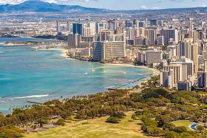 Waikiki Beach in Honolulu, Hawaii.