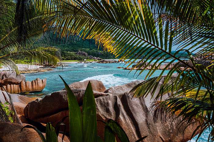 secluded beach in the Seychelles.