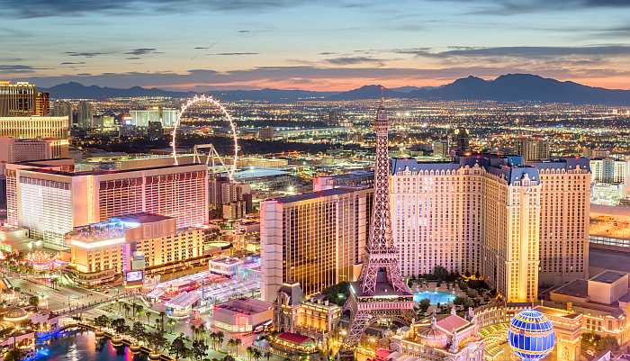 Vegas skyline over the Strip.